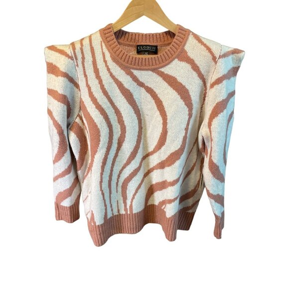 Eloquii NWT Brown White Squared Shoulder Crew Neck Pullover Sweater Sz 14 - Picture 1 of 12